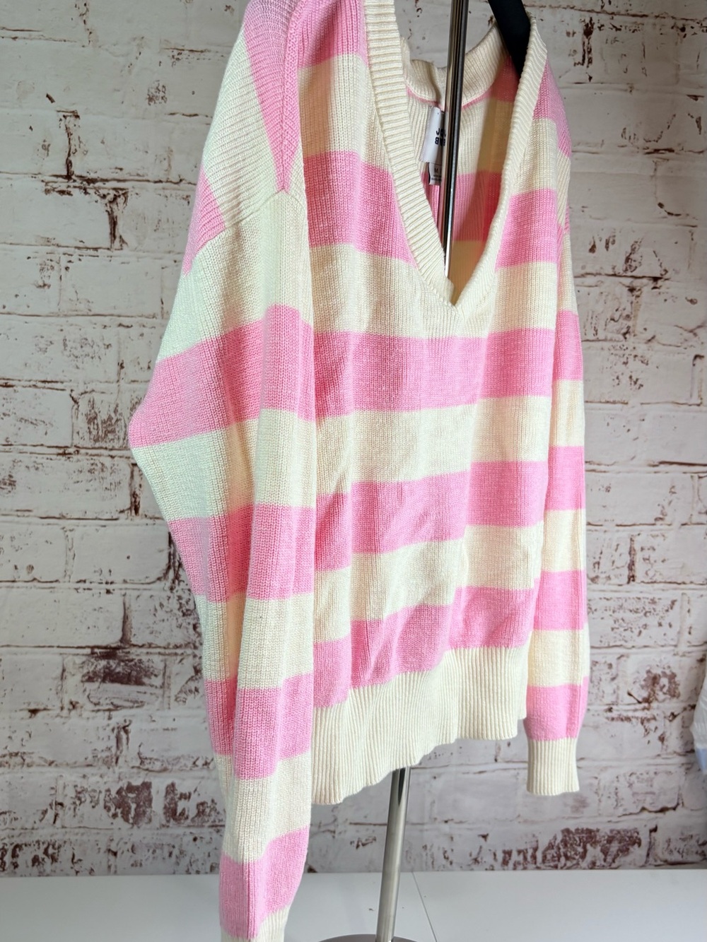 JoyLab Pink and Cream Striped V-Neck Sweater
